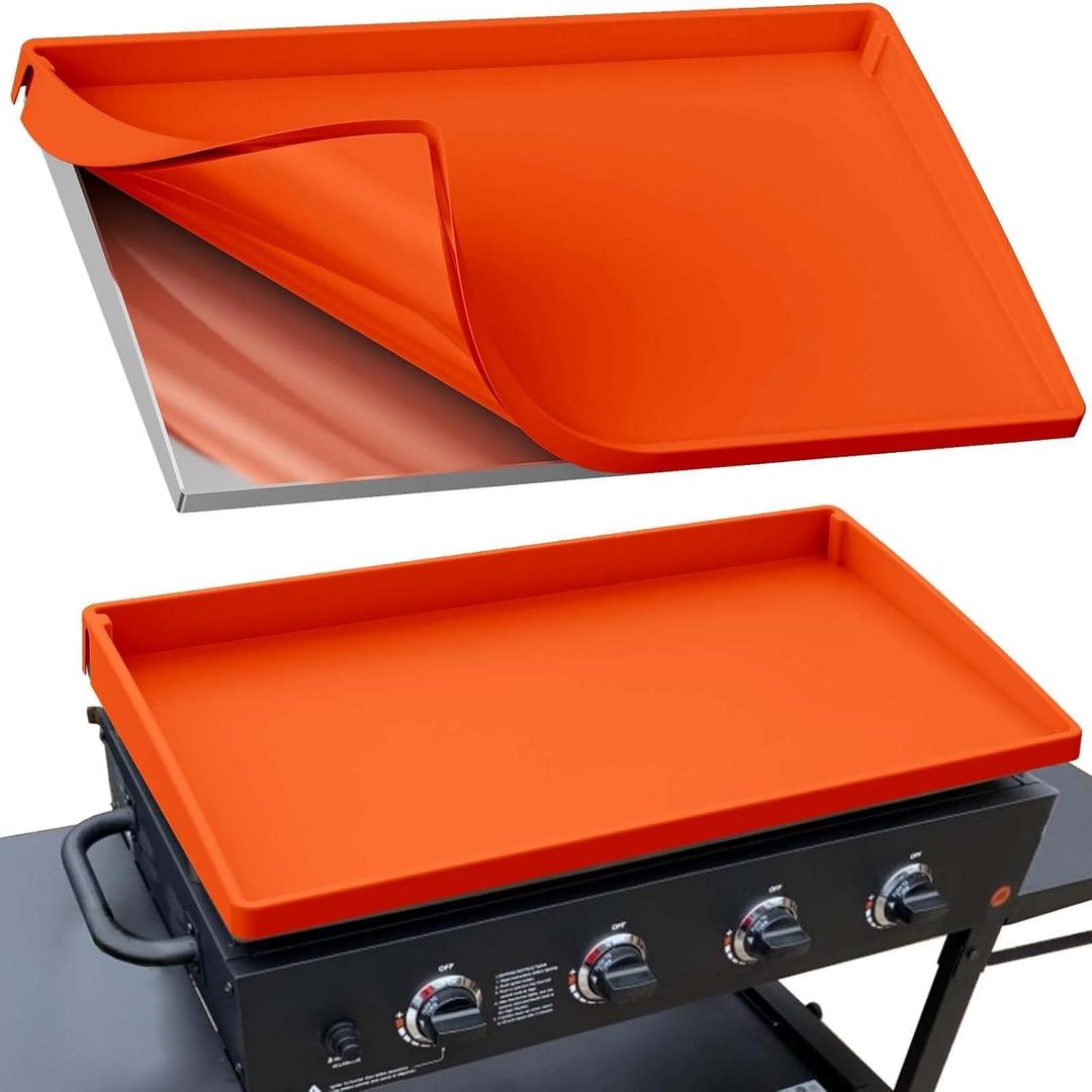 BANGIE 36" Silicone Griddle Mat for Blackstone Accessories - Anti-Warping & UV-Resistant Full-Wrap Cover for 4-Burner Flat Top Grill, Prevents Condensation Rust (Orange) (35.5" x 21.5" x 1")