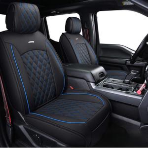 Aierxuan Car Seat Covers Full Set with Waterproof Leather, Automotive Vehicle Cushion Cover for Cars SUV Pick-up Truck Fit for 2009 to 2025 Ford F150 and 2017 to 2025 F250 F350 F450 (Black-Blue)