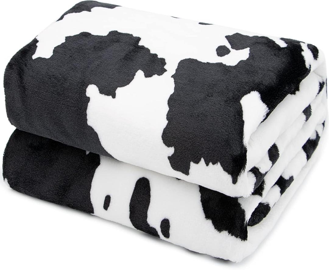 Cow Print Blanket Warm Plush Cute Black Cow Throw Blanket Soft Fleece Flannel Lightweight Throw Blankets Sofa Couch Bed Travel Cow Bedding Room Decor for Kids Teens Adults 40"x50" (40x50INCH(100 x130 cm))