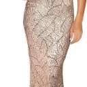 Women One Shoulder 1920s Plus Size Formal Dress Tassels Sleeve Sequins Gatsby Maxi Evening Gown (Large)