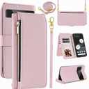 Luxury Wallet Case for Google Pixel 7 Pro 5G with Wrist Strap Shoulder Strap Slim Flip Zipper Purse PU Leather Card Holder Stand Cell Phone Cover for Pixel7Pro Pixel7 XL Seven 7Pro 6.7 Pink