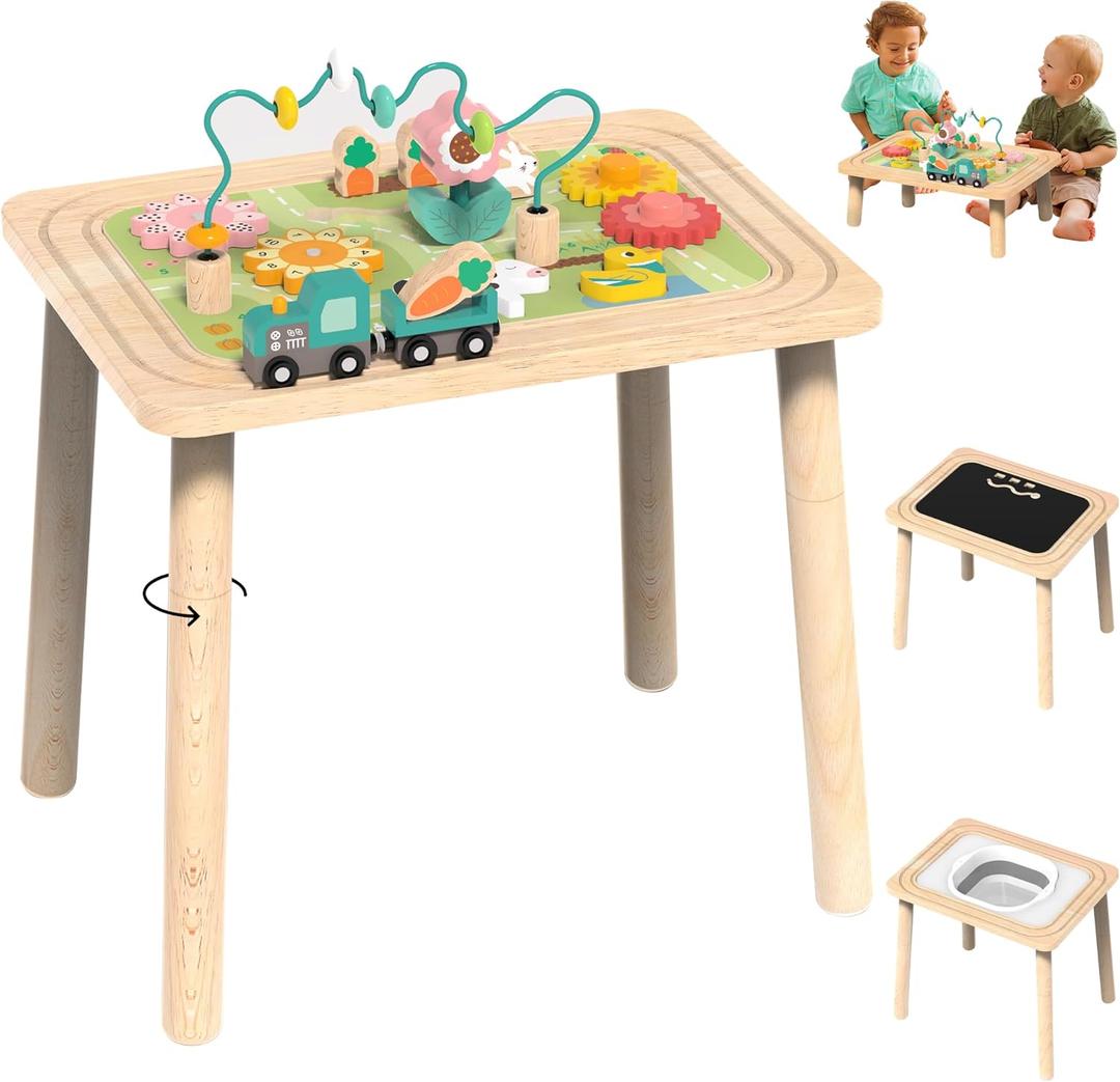 Activity Table for Kids 6-36 Months, 9 in 1 Wooden Montessori Toys with Bead Maze Shape Sorter Train Toy, Baby Sensory Table Toddler Toys 1st Birthday Gifts for Kids