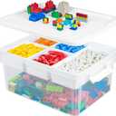 Creahaus 16L Organizers and lego storage Box with Removable Tray and lego building tray kids storage boxes Craft Box for Lego Art, Playdoh, Tool, Craft, Toy(Clear)