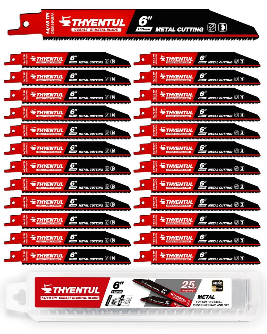 25-Pack,6-inch,14/18 TPI,Cobalt Bi-Metal Automatic Dismantling Sawzall Blades for Metal, 6 14/18 TPI Reciprocating Saw Blades Replace Milwaukee and Diablo sawzall Blade
