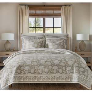 Levtex Home Adare Taupe Reversible Full/Queen Quilt Set (88x92in) and 2 Pillow Shams (26x20in) - Floral Bedding - Taupe White - Cotton Full/Queen Size Quilt Bedding Set - Lightweight, Soft, Pre-Washed