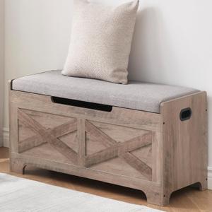 Storage Chest, Farmhouse Toy Storage Trunk, Wooden Entryway Storage Bench with Safety Hinge and Lift-Top for Entryway, Living Room, Grey (39.4 inches)