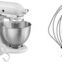 KitchenAid Classic Series 4.5 Quart Tilt-Head Stand Mixer K45SS, White & 6-Wire Whip for 3.5 Quart Tilt Head Stand Mixers, Metallic