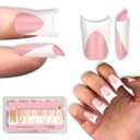 NOVO OVO Duck Nails Short with Moon Curve Light White French Tips BABY PINK Full Cover for Press on Acrylic, Thick Flare Wide French Soft Gel Fake False Nail Extension x 15 Sizes 240 pcs