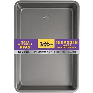 Wilton Silver Non Stick Oblong Cake Pan, Perfect for Cake and Lasagna, Made without PFAS, Durable Steel, Even Heating, 13 x 9 x 2 in, Packaging May Vary 2Pack