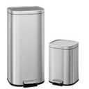 Garvee 30L & 6L Stainless Steel Step Trash Can Set of 2, 8+1.6 Gallon Rectangular Kitchen Trash Can with Quiet Close Lid, Hands-Free Foot Pedal, Powder-Coated Finish, Stainless Steel Color for Home