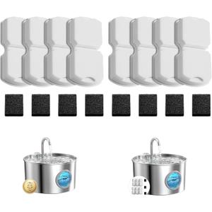 GIOTOHUN Cat Fountain Filters Replacement: 16 Pet Water Fountains Filter - 8 Carbon Filters & 8 Foam Filters - Suitable for GIOTOHUN Stainless Steel Cat Fountain S11
