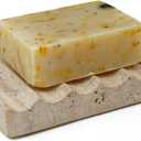 Natural Travertine Soap Dish, Draining Soap Dish for Shower, Stone Bar Soap Holder with Feets,Gorgeous for Soap Tray for Bathroom Shower Kitchen Counter Sink, Beige