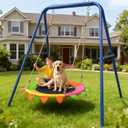 Saucer Swing Set for Kids Outdoor, Heavy Duty A-Frame Metal Swings Stand with 40 inch Tree Swing, 400lbs Playeset for Backyard, Easily Move to Indoor Use on A Ground Mat
