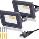 MIWAT 2Pack 10W Plug in LED Flood Light, Warm White LED Work Light, IP68 Waterproof Outdoor Floodlights for Terraces, Studios, Pathway