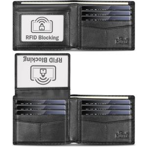 Wallet for Men-Genuine Leather RFID Blocking Bifold Stylish Wallet With 2 ID Window (Vintage Carbon Fiber Black)