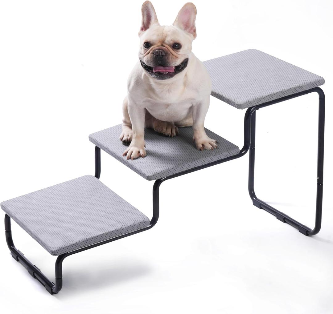 Dog Stairs for Large and Small Dogs, Extra Wide Metal Frame Dog Steps for Bed and Couch, Stable and Durable (Light Grey, 20.9H (Extra Wide), 3)