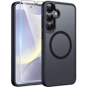 Samsung Galaxy S25/S24 Case, Fit for Magsafe, Screen Protector
Translucent Matte Magnetic Back, 14FT Military Grade Drop Protection, Shockproof Protective Phone Cover, Black