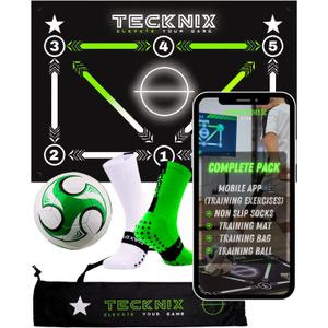 TECKNIX Soccer Training mat with app - Soccer Dribble Trainer for Kids- Soccer Skills Training Equipment - Indoor Soccer Training Game - Ideal Gift Set with Non-Slip Socks and Ball.