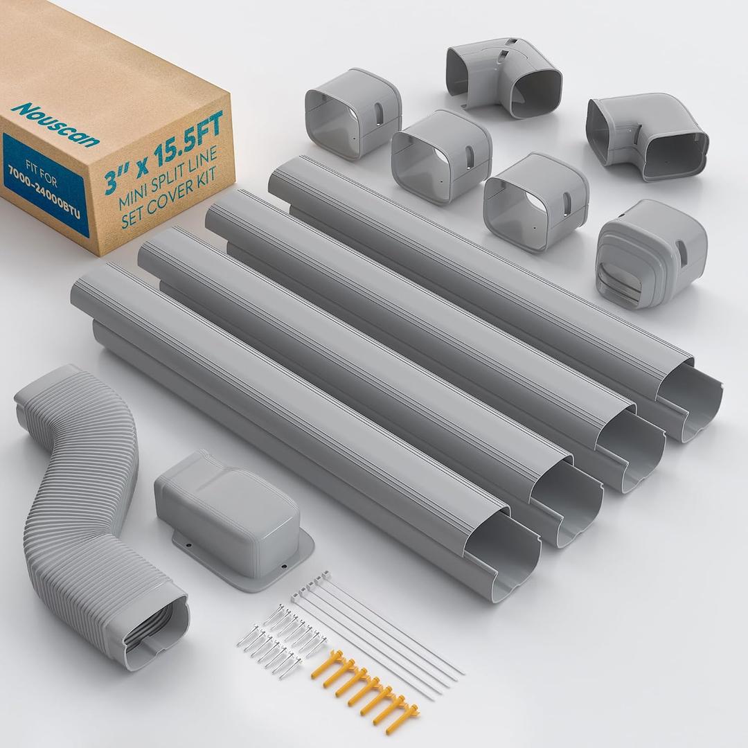 Mini Split Line Set Cover with Flexible Duct, 3" 15.5Ft, Gray