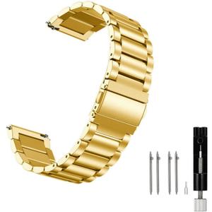 Moran Stainless Steel Watch Band Quick Release Replacement Metal Strap 20mm 22mm for Men Women (Gold+Folding Clasp, 22mm)