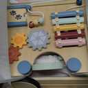 LOL-FUN Wooden Baby Walker with Double-Sided Busy Board, Push Walker for Baby with Adjustable Speed Wheels, Activity Learning Walker for Boys 12 Months