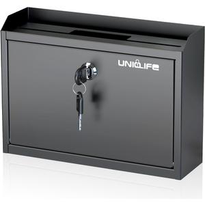 Uniclife Wall Mounted Mailbox with Key Lock & Newspaper Holder, Suggestion Box with Top Slots, Key Drop Box, Safe Lock Box, Metal Donation Box, Ballot Box for Office Business Activity