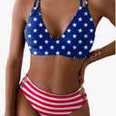 Tainehs Women's Push Up V Neck Bikini Sets Criss Cross Back Two Piece Bathing Suit M