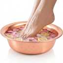 16 Inch Hand-hammered Copper Foot Bath Bowl Handmade Traditional Copper Basin with Curled Edge for Home Spa Pedicure Soaking, Massage and Ceremonies Events