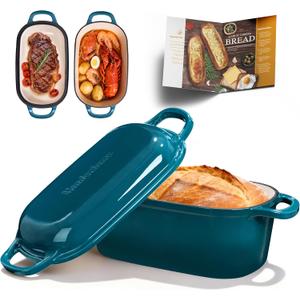 4.6-Quart Oval Dutch Oven for Bread Baking, 2 in 1 Enameled Cast Iron Bread Pan with Lid, Sourdough Bread Dutch Oven for a Crispy Crust, Teal