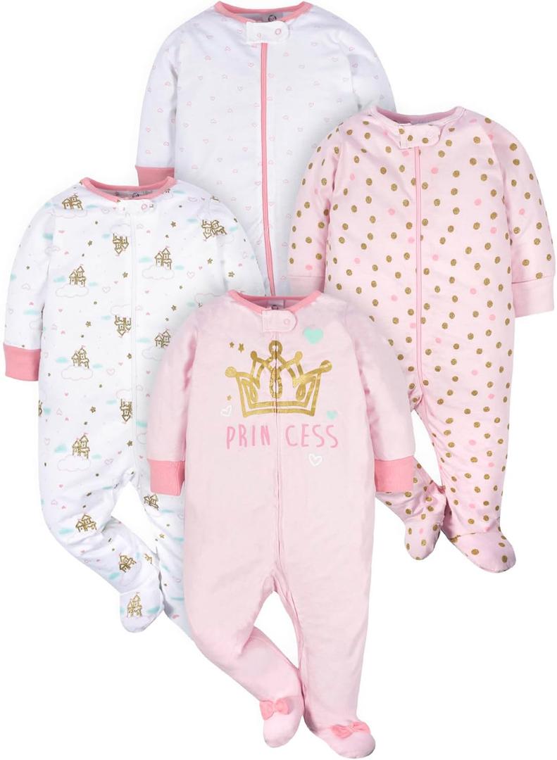 Gerber Baby-Girls 4 Pack Sleep 'N Play Footie (0-3 Months, Castle)