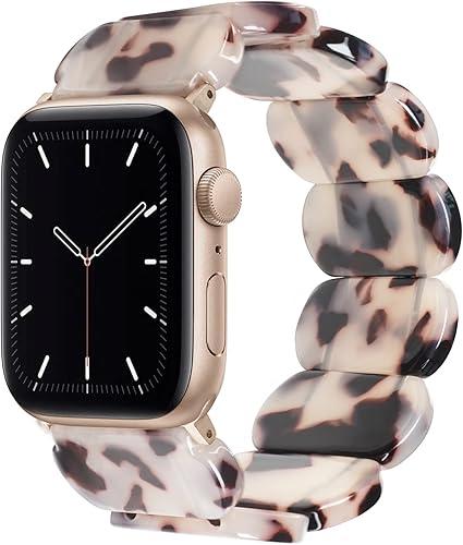 Heesch Upgraded Stretchy Resin Watch Band Compatible with Apple Watch for Women, Men, Tortoise Shell Fashion Watch Strap Bracelet Wristband for iwatch Series Ultra/10/9/8/7/SE/6/5/4/3/2/1, 38/40/41mm, Rectangle Version