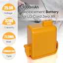 3000mAh Replacement Battery for LG Cord Zero A9, Battery for A9 Series Cordless Stick Vacuum Cleaner A9, A927KGMS, A927KVMS, A908VMR, A9S, A9M, A9 MAX, A9 Plus, A9K-CORE, A9K MAX, A9T-Ultra, A9K-PRO