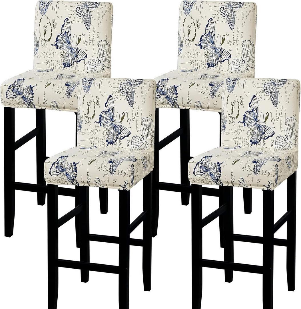 SearchI Bar Stool Covers Set of 4, Stretch Washable Barstool Seat Covers, Counter Height Chair Covers for Kitchen Dining Room Cafe (Flowers Butterfly)