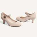 IDIFU Women's Jessy Dress Mary Jane Shoes Low Kitten Heels Closed Round Toe Office Work Wedding Pumps (8, Nude Nubuck)