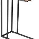 Yusong Small C Shaped End Table, Slim Couch Side Tables Slide Under Sofa Bed, Skinny Snack Tray Table for Coffee Laptop in Living Room,Easy Assembly, Rustic Brown