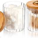 Irenare 2 Pack Glass Jars with Bamboo Lids Bathroom Canisters Apothecary Jars Set Cotton Ball Holder Bathroom Containers Cotton Dispenser Bathroom Storage Organization for Bathroom Farmhouse Favors