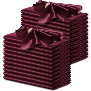 P Pothuiny 24 Pcs Silky Burgundy Satin Napkins 17 x 17 Inches, Square Smooth Wedding Dinner Napkins Satin Cloth Napkins Table Napkins for Banquet Party Restaurant Decor, Thanksgiving, Christmas