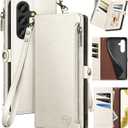 XcaseBar for Samsung Galaxy S24 5G Wallet case with Zipper Credit Card Holder RFID Blocking,Flip Folio Book PU Leather Shockproof Protective Cover Women Men for Samsung S24 Phone case White