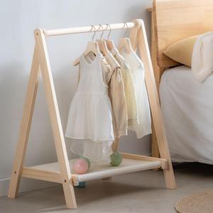 Coat rack Children's Clothes Rack Children's with Clothes Rail and Shelf Coat Stand for Children's Room Natural Wood (Size: 120 x 146 cm)