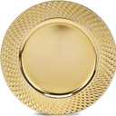 13 Inch Charger Plates Bulk Set, Reusable Round Gold Plastic Chargers for Dinner Plates, Formal and Casual Table Chargers for Bachelor Party Picnic (Waffle Gold, 12 PCS)