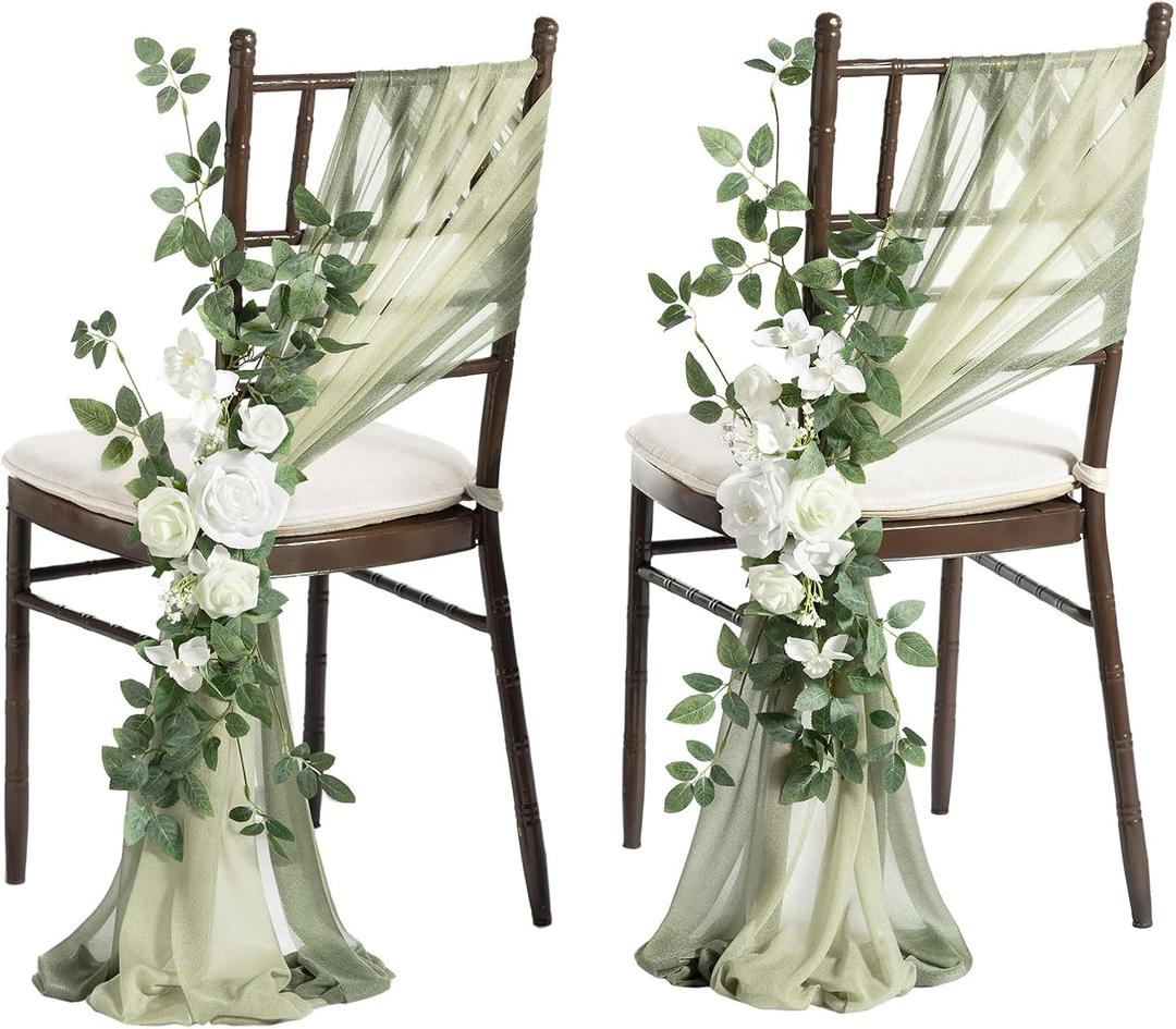 Ling's moment 8 Wedding Chair Decorations Aisle Pew Church Artificial Flowers Greenery Swag White Sage Green Bench Ceremony Reception Floral Faux Backdrop Rose Arrangements Party Outdoor Decorations Ling's moment 8 Wedding Chair Decorations Aisle Pew Church Artificial Flowers Greenery Swag White Sage Green Bench Ceremony Reception Floral Faux Backdrop Rose Arrangements Party Outdoor Decorations