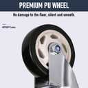 3 Inch Caster Wheel Set of 4 Heavy Duty Black Casters Plate Caster Wheels with Brake, Locking Casters Polyurethane Swivel Castors for Furniture and Workbench Cart(2 with Brakes & 2 Without)