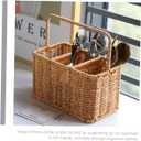 SOLUSTRE Woven Divided Cutlery Storage Basket 8.85X8.66X4.92 Inch Portable Silverware Organizer for Kitchen Countertop and Dining Room Utensil Caddy
