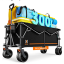 Navatiee 300L Extra Large Collapsible Wagon Cart Foldable, 48''L Extended Heavy Duty Folding Beach Wagon with 440LBS Weight Capacity and Big Wheels, Utility Garden Cart for Sports Camping