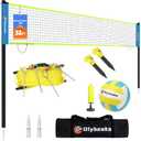 Portable Outdoor Volleyball Net Set for Backyard Beach with Adjustable Poles, Soft PU Volleyball & Pump, Carry Bag and Durable Anti-Sagging Net (32ft, Blue and Green)