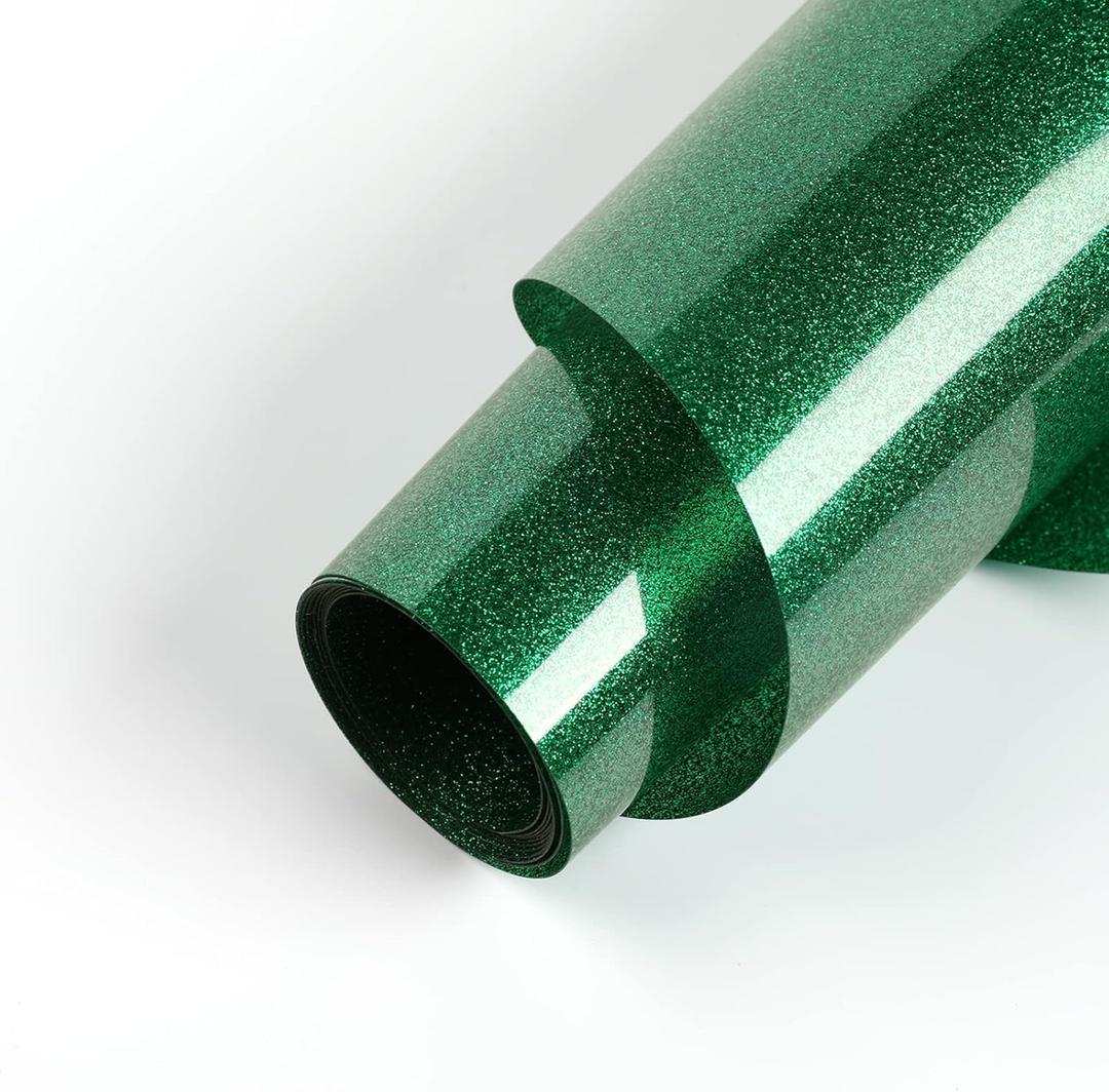 HTVRONT Green Glitter Heat Transfer Vinyl - 10" x 5FT Green Glitter HTV Vinyl for T-Shirts, Green Glitter Iron on Vinyl for All Cutter MachineGreen Glitter