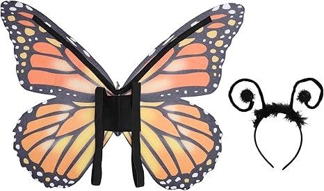 NOENNULL Fairy Wings Costume for Women & Girls, Shimmery with Floral Headband for Cosplay, Halloween Party, Christmas Angel, Photo Prop Dress Up Accessories (Orange)