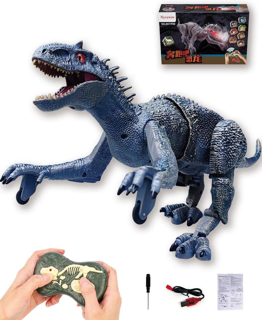 Big Remote Control Indominus Rex Dinosaur Toys for Kids, Realistic Large Walking Dino, Auto-Chomping Jaw with Smoke-Blowing & Roaring Sounds, Birthday Boys Aged 6+