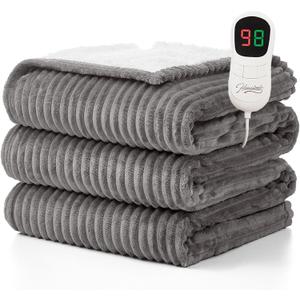 Homemate Electric Heated Blanket Full Size - 72"x84" Heating Blanket Full Size 1/2/4/6/8 Hours Auto-Off 10 Heat Level Over-Heat Protection Soft Flannel Sherpa ETL Certification