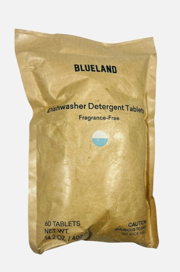 BLUELAND 100% Plastic-Free Dishwasher Detergent Tablets, 60 Count, Unscented Eco Friendly Dishwashing Pods, Natural, Sustainable